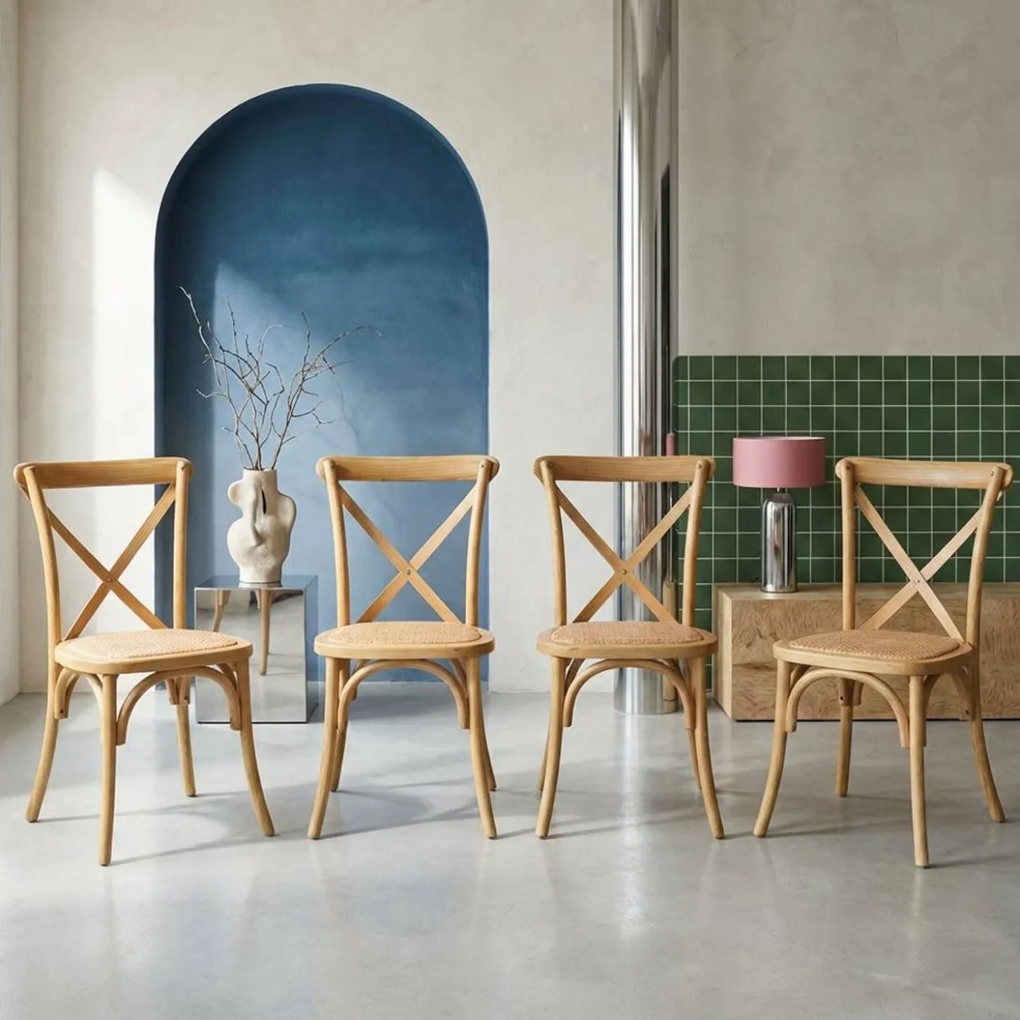 Silla de bistró vintage de madera, set de 4