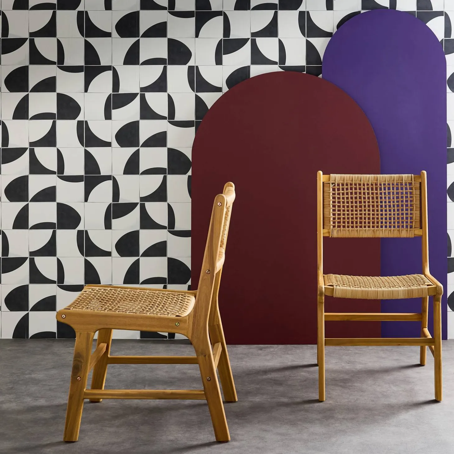 Silla de caña y madera, set de 2