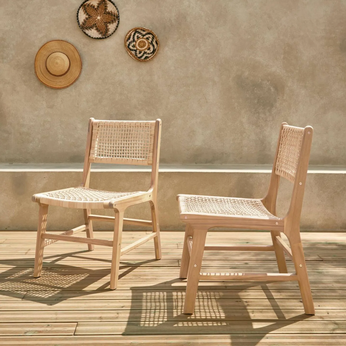 Silla de caña y madera, set de 2