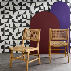Silla de caña y madera, set de 2