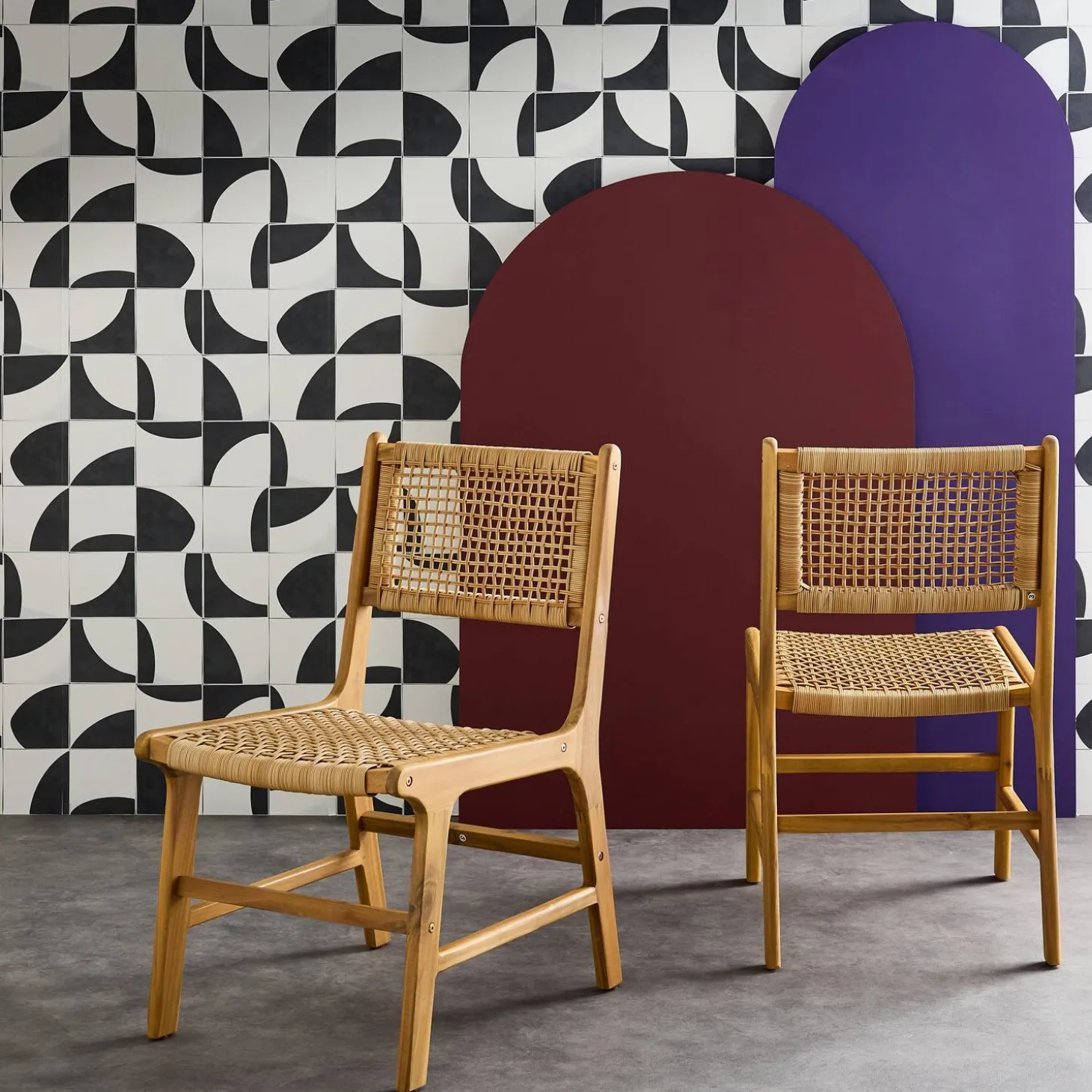 Silla de caña y madera, set de 2