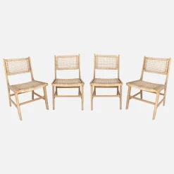 Silla de caña y madera, set de 4