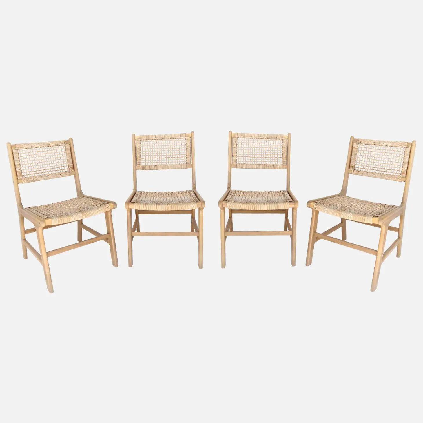 Silla de caña y madera, set de 4