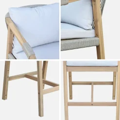Silla de jardín altas de madera de acacia y cuerda, set de 2