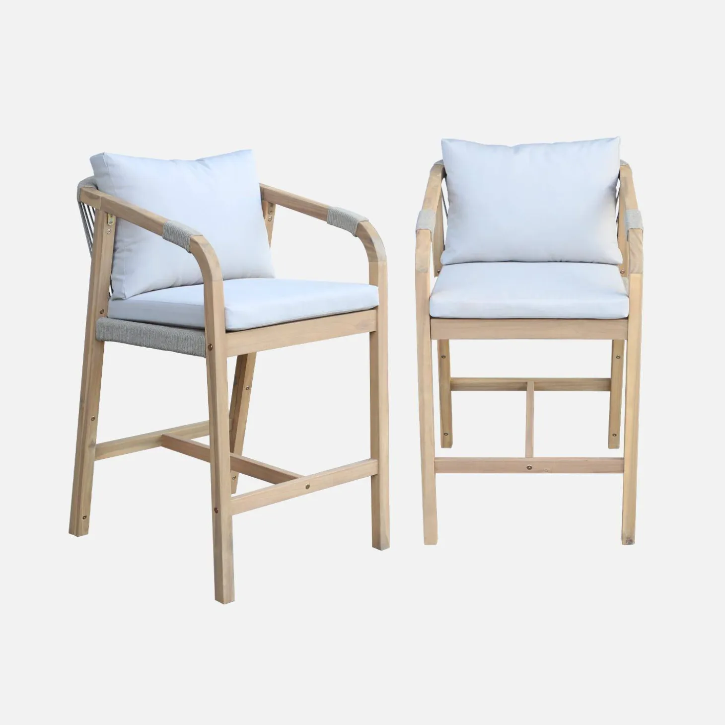 Silla de jardín altas de madera de acacia y cuerda, set de 2