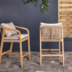 Silla de jardín altas de madera de acacia y cuerda, set de 2