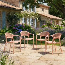 Silla de jardín apilable con efecto cuerda, set de 4