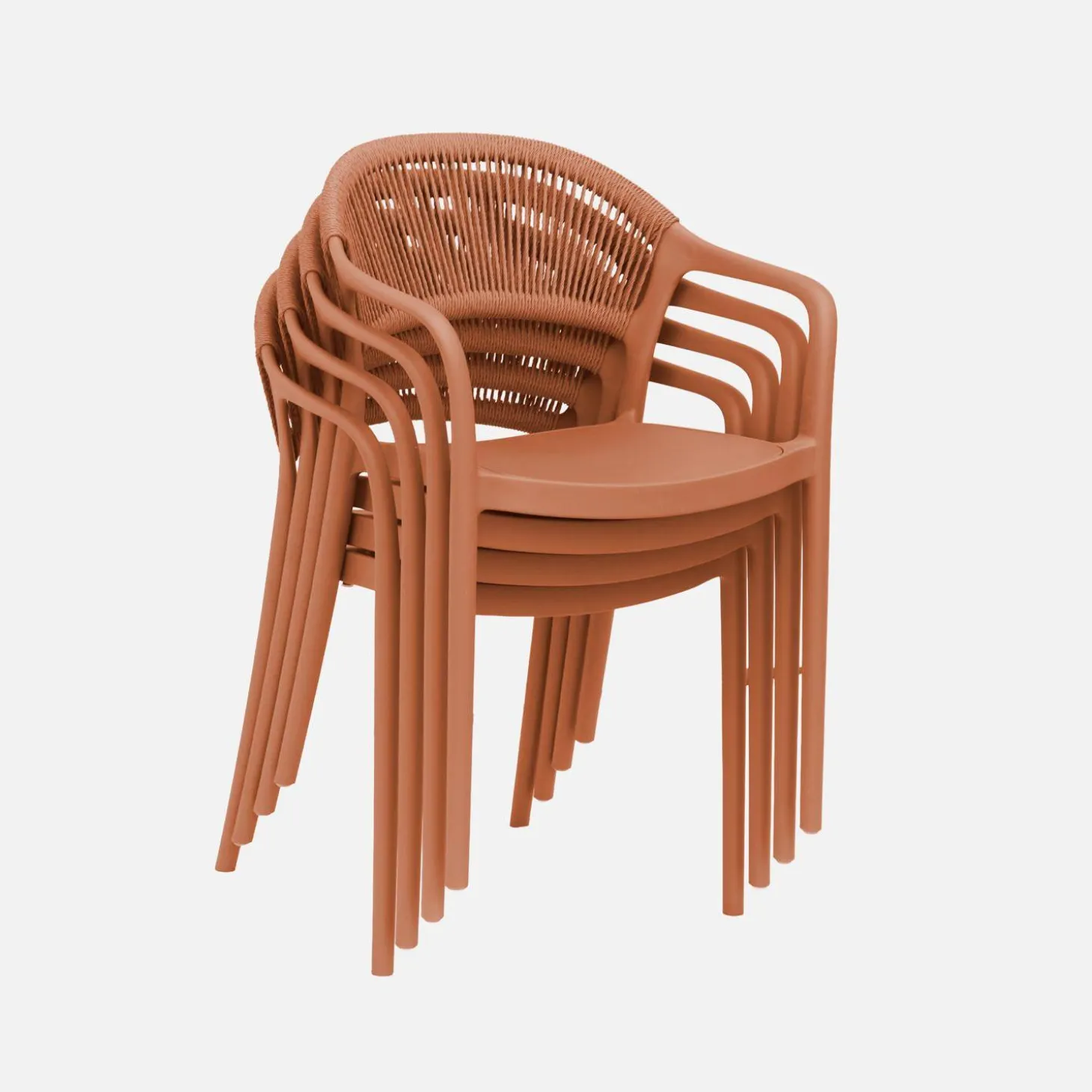 Silla de jardín apilable con efecto cuerda, set de 4