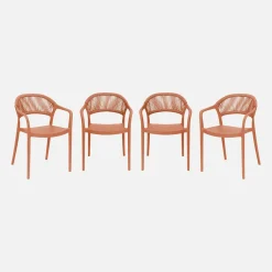 Silla de jardín apilable con efecto cuerda, set de 4