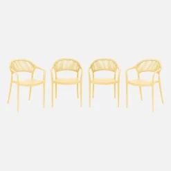 Silla de jardín apilable con efecto cuerda, set de 4