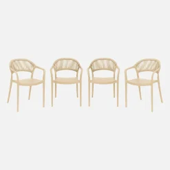 Silla de jardín apilable con efecto cuerda, set de 4