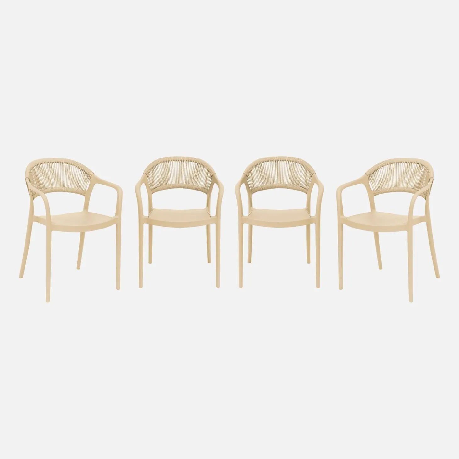 Silla de jardín apilable con efecto cuerda, set de 4