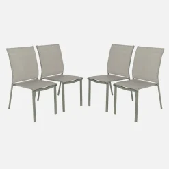 Silla de jardín apilable de aluminio y textilene, set de 4