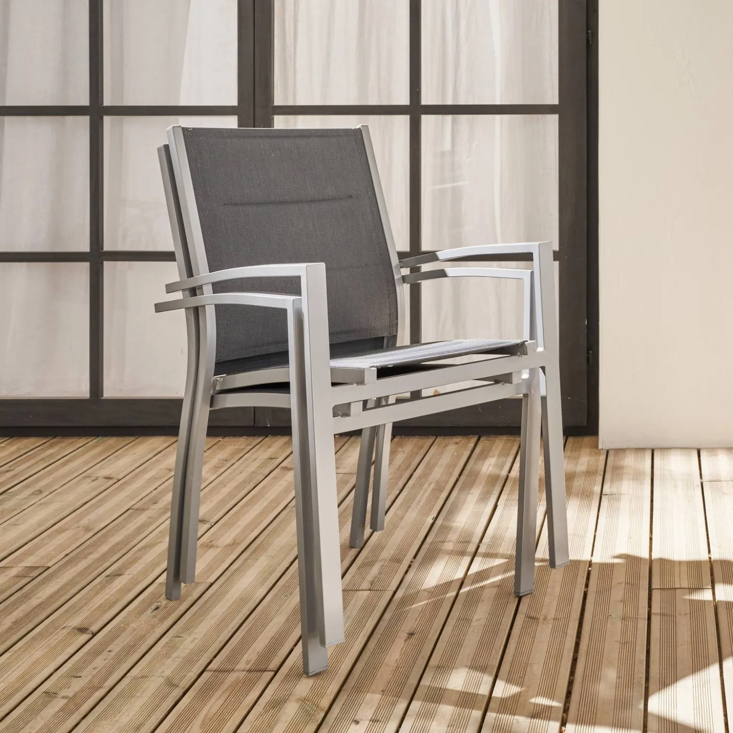 Silla de jardín apilable de aluminio, set de 2