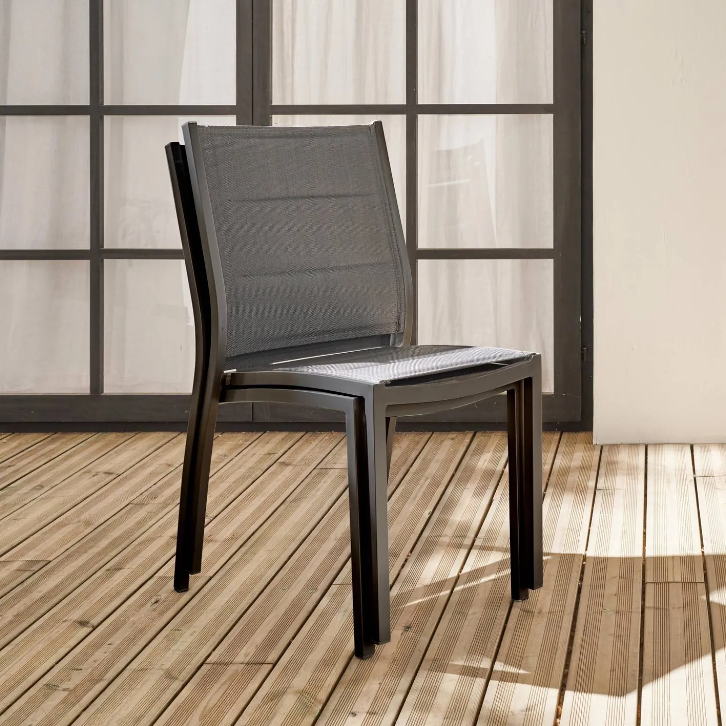 Silla de jardín apilable de aluminio, set de 2