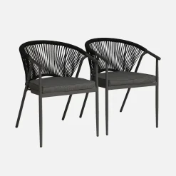 Silla de jardín apilable de acero y cuerdas, set de 2