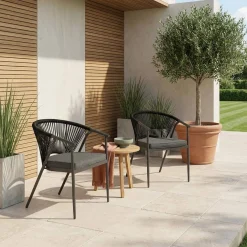 Silla de jardín apilable de acero y cuerdas, set de 2
