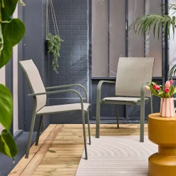 Silla de jardín apilable de aluminio y textileno, set de 2