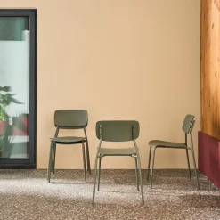 Silla de jardín apilable de acero y plástico, set de 4