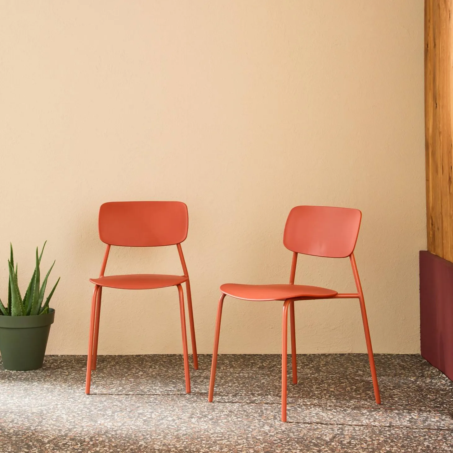 Silla de jardín apilable de acero y plástico, set de 2