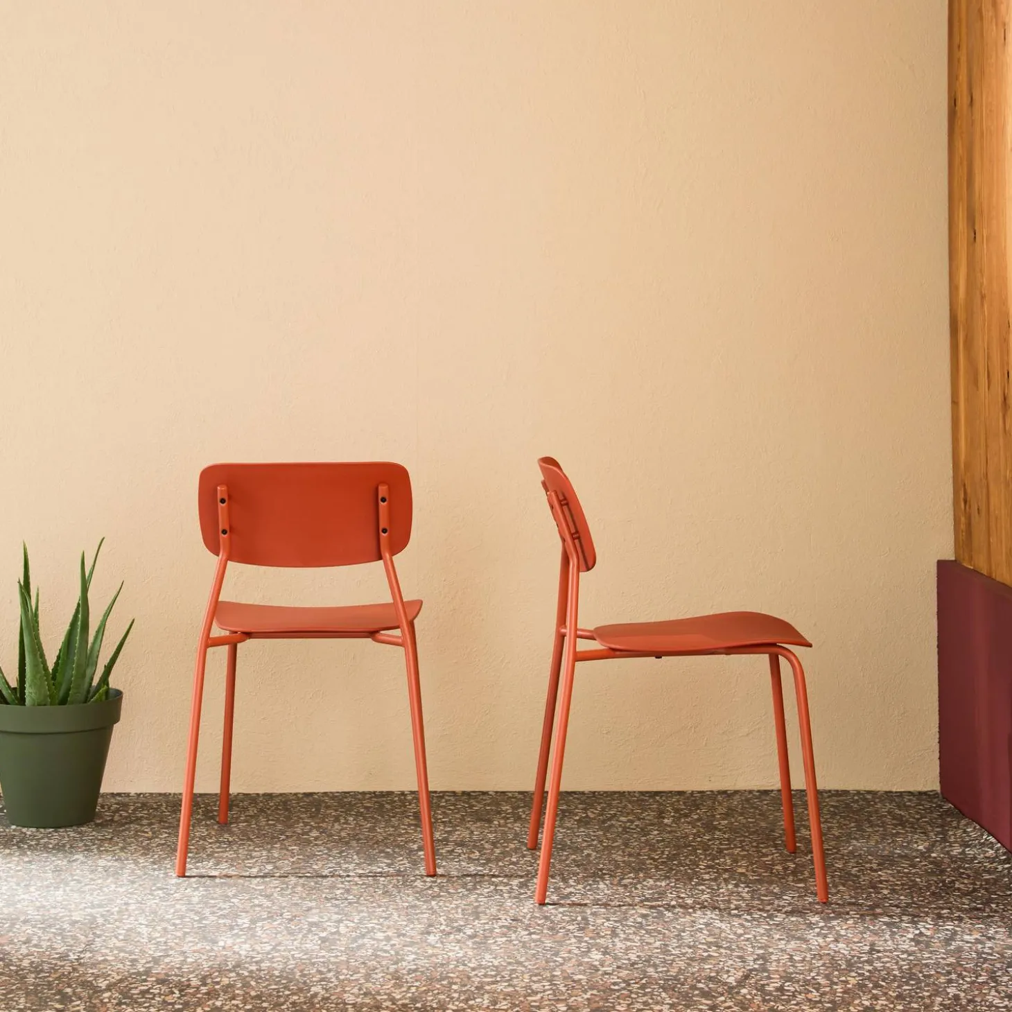 Silla de jardín apilable de acero y plástico, set de 2