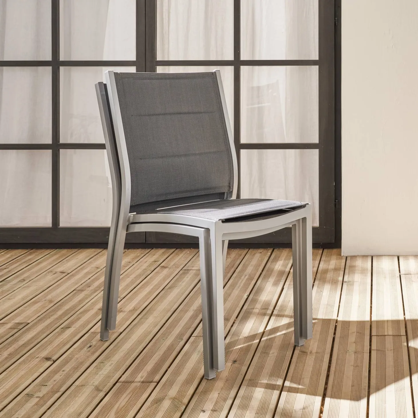 Silla de jardín apilable de aluminio, set de 2