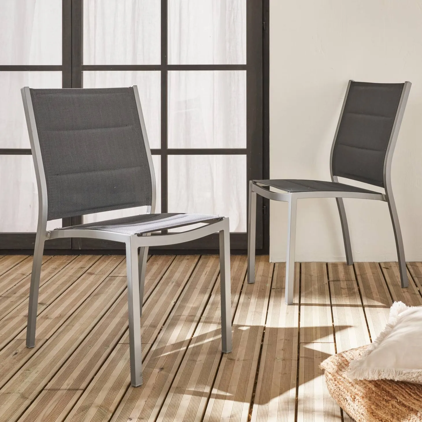 Silla de jardín apilable de aluminio, set de 2