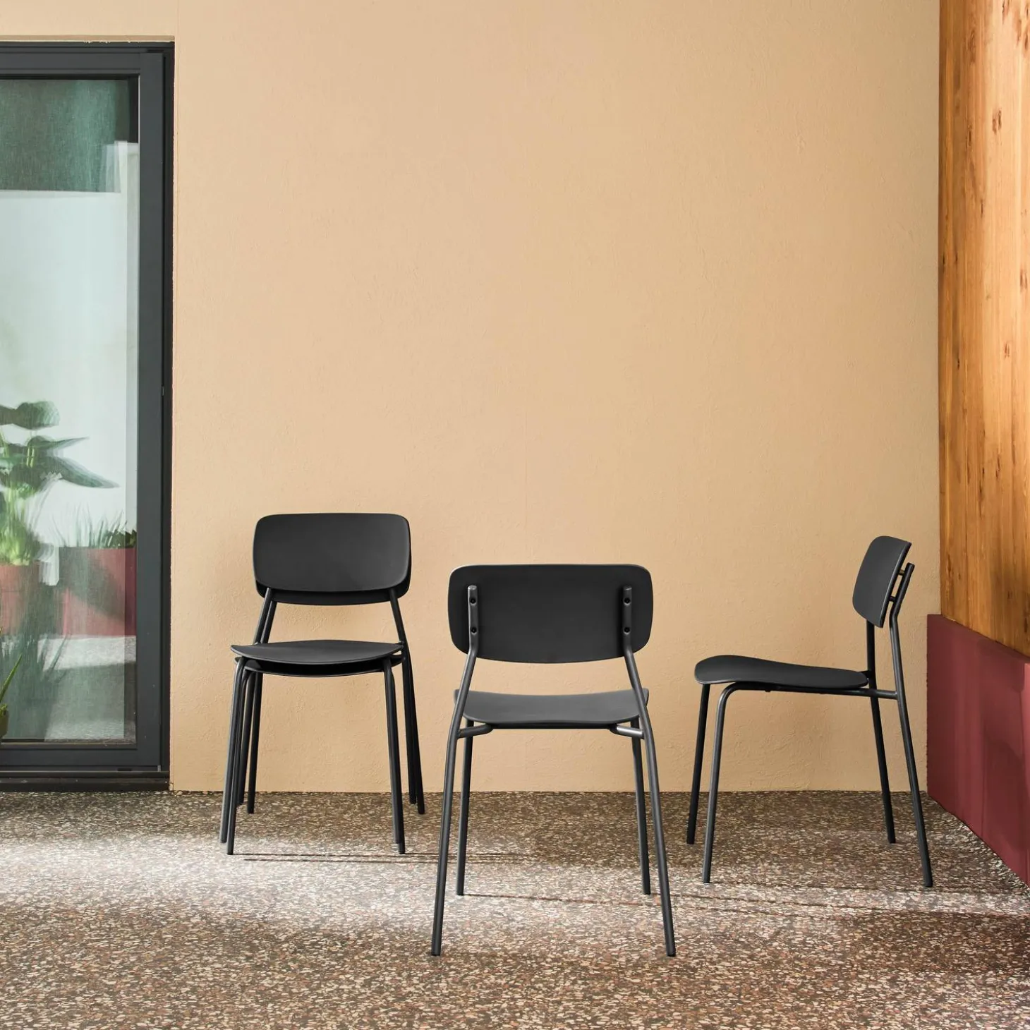 Silla de jardín apilable de acero y plástico, set de 4