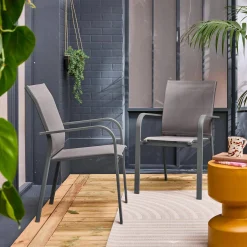 Silla de jardín apilable de aluminio y textileno, set de 2