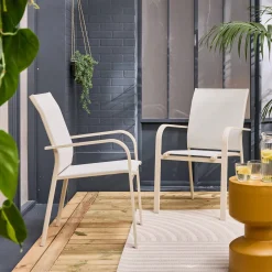 Silla de jardín apilable de aluminio y textileno, set de 2