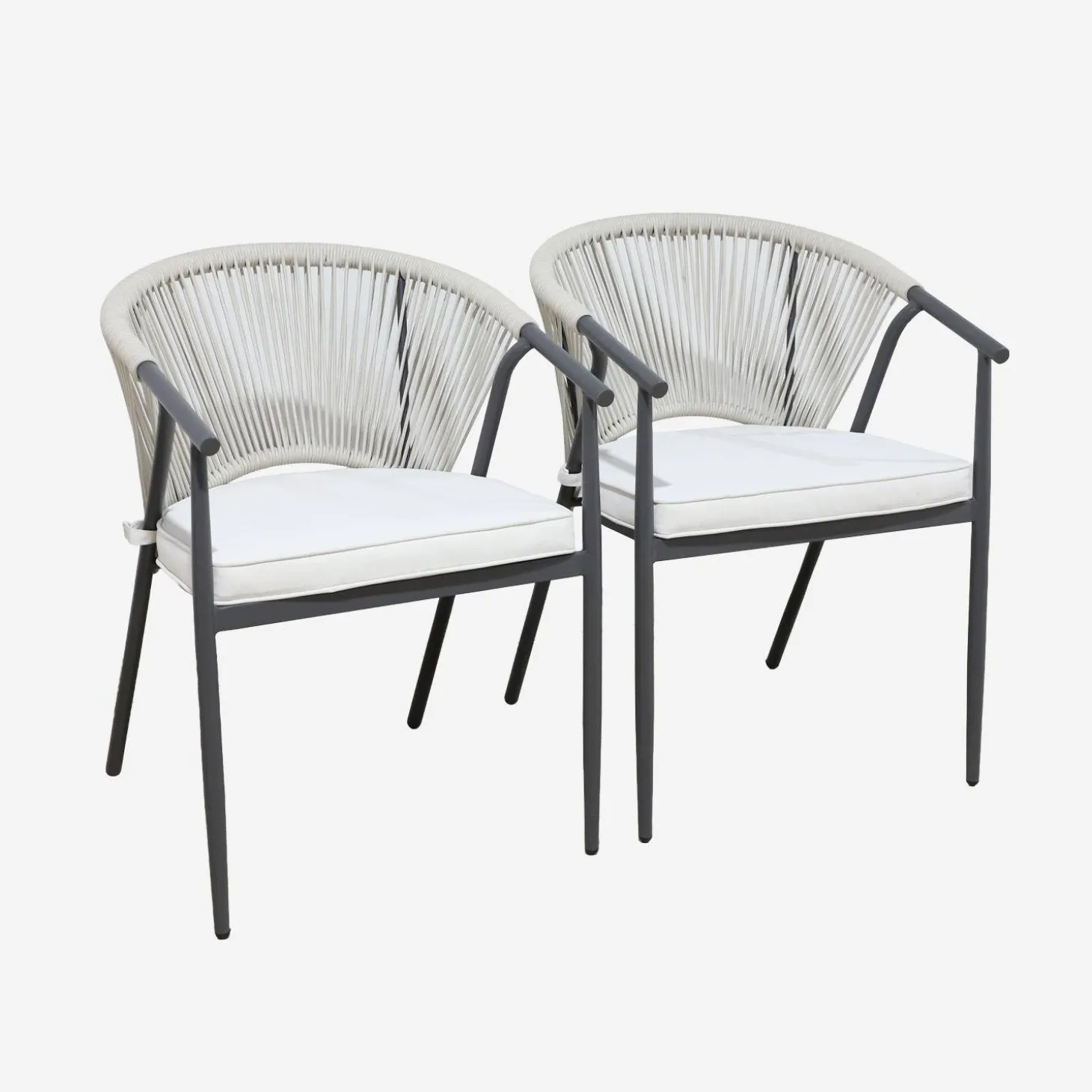 Silla de jardín apilable de acero y cuerdas, set de 2