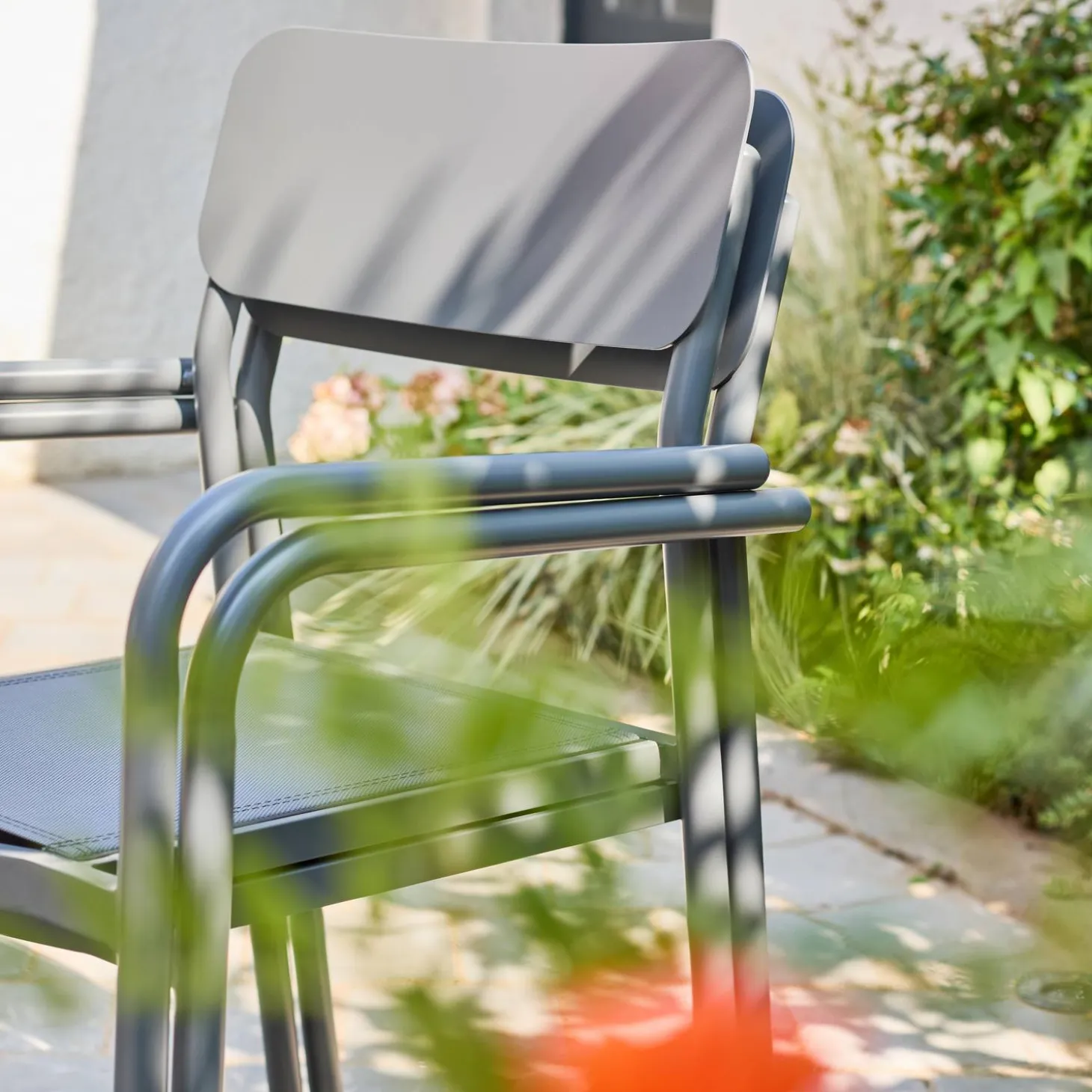 Silla de jardín apilable de aluminio, set de 4