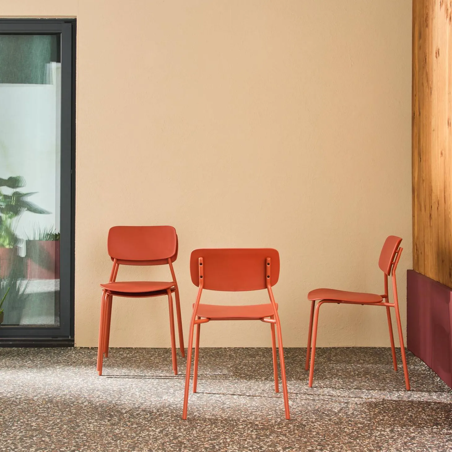 Silla de jardín apilable de acero y plástico, set de 4