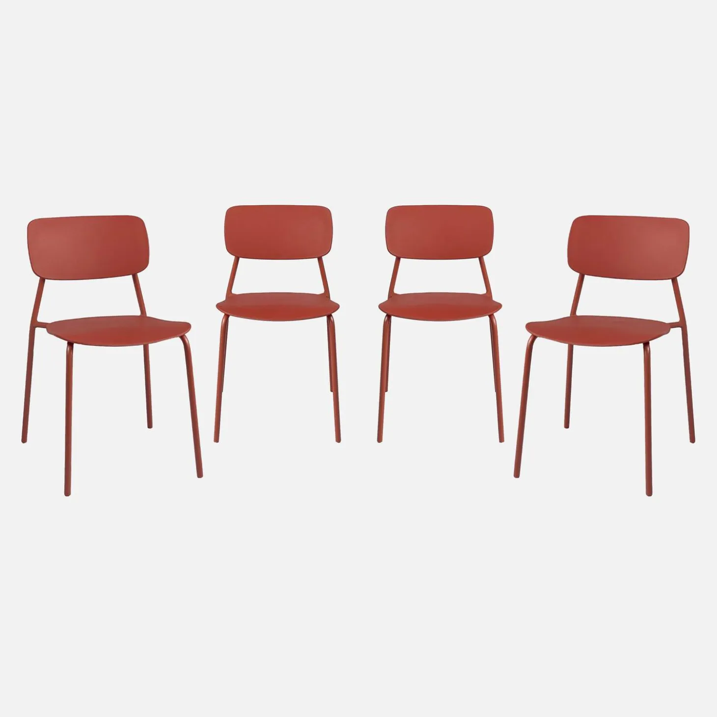 Silla de jardín apilable de acero y plástico, set de 4