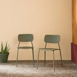 Silla de jardín apilable de acero y plástico, set de 2