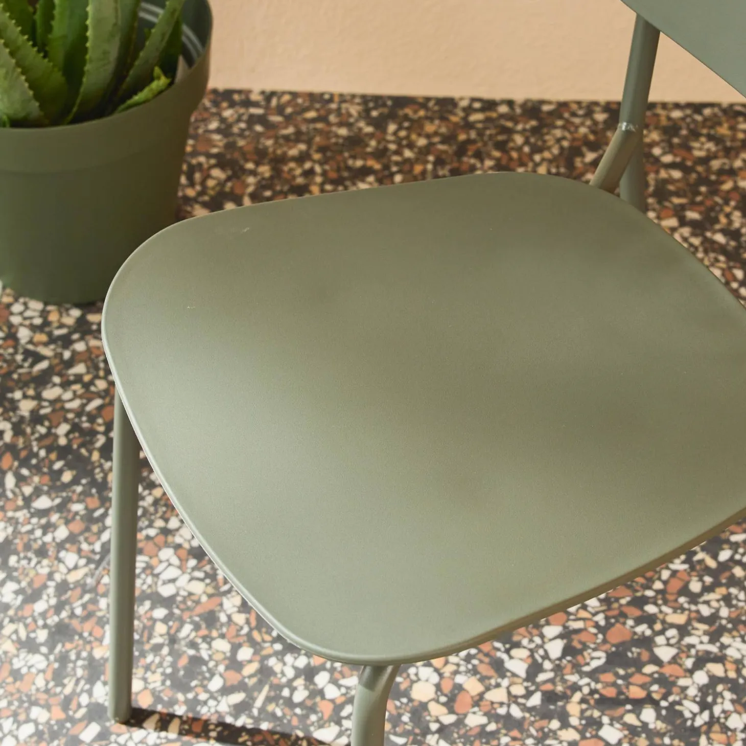 Silla de jardín apilable de acero y plástico, set de 2