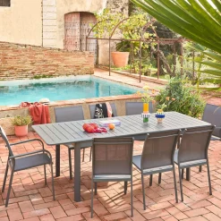 Silla de jardín apilable de aluminio y textilene, set de 4
