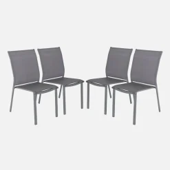 Silla de jardín apilable de aluminio y textilene, set de 4