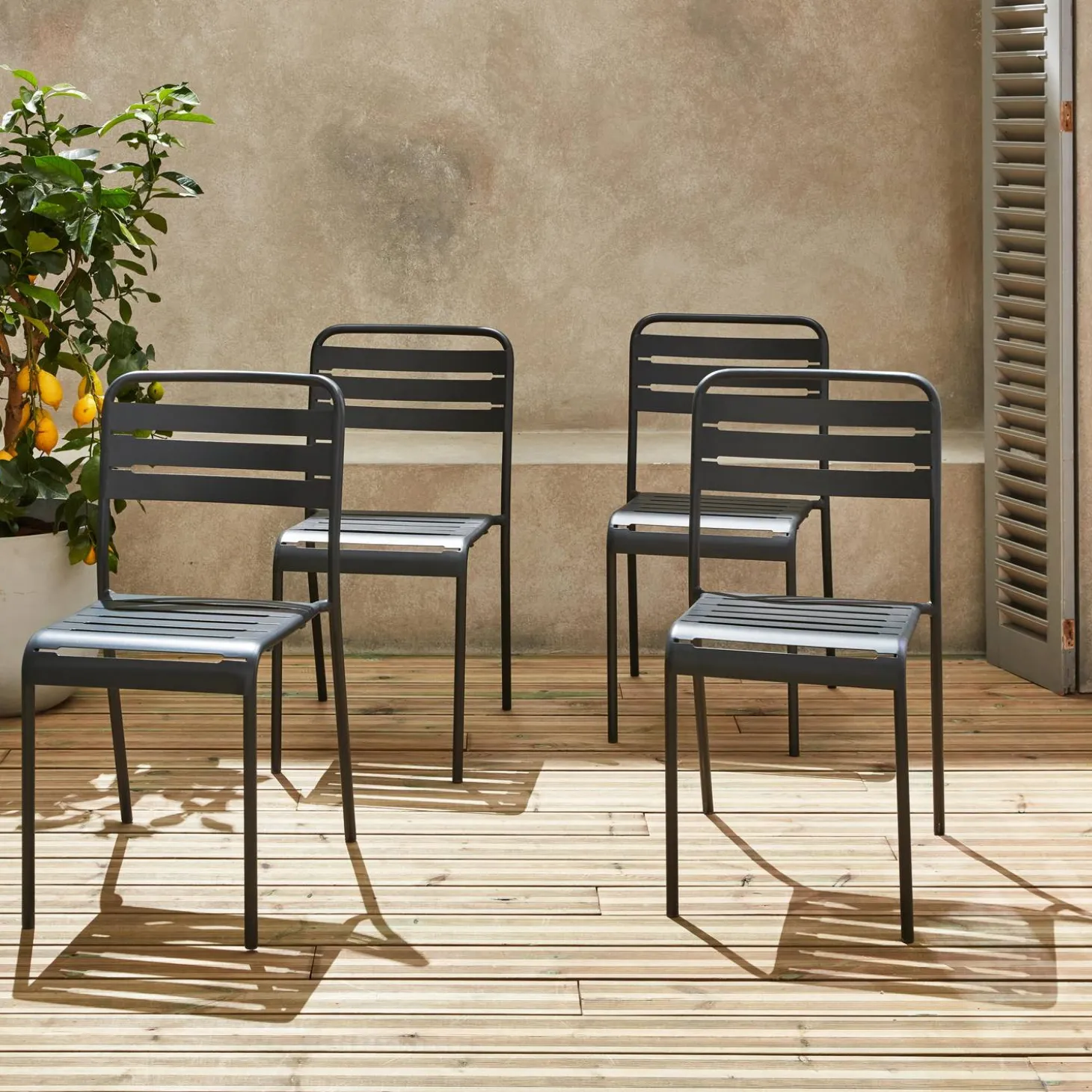 Silla de jardín bistró de acero, set de 4