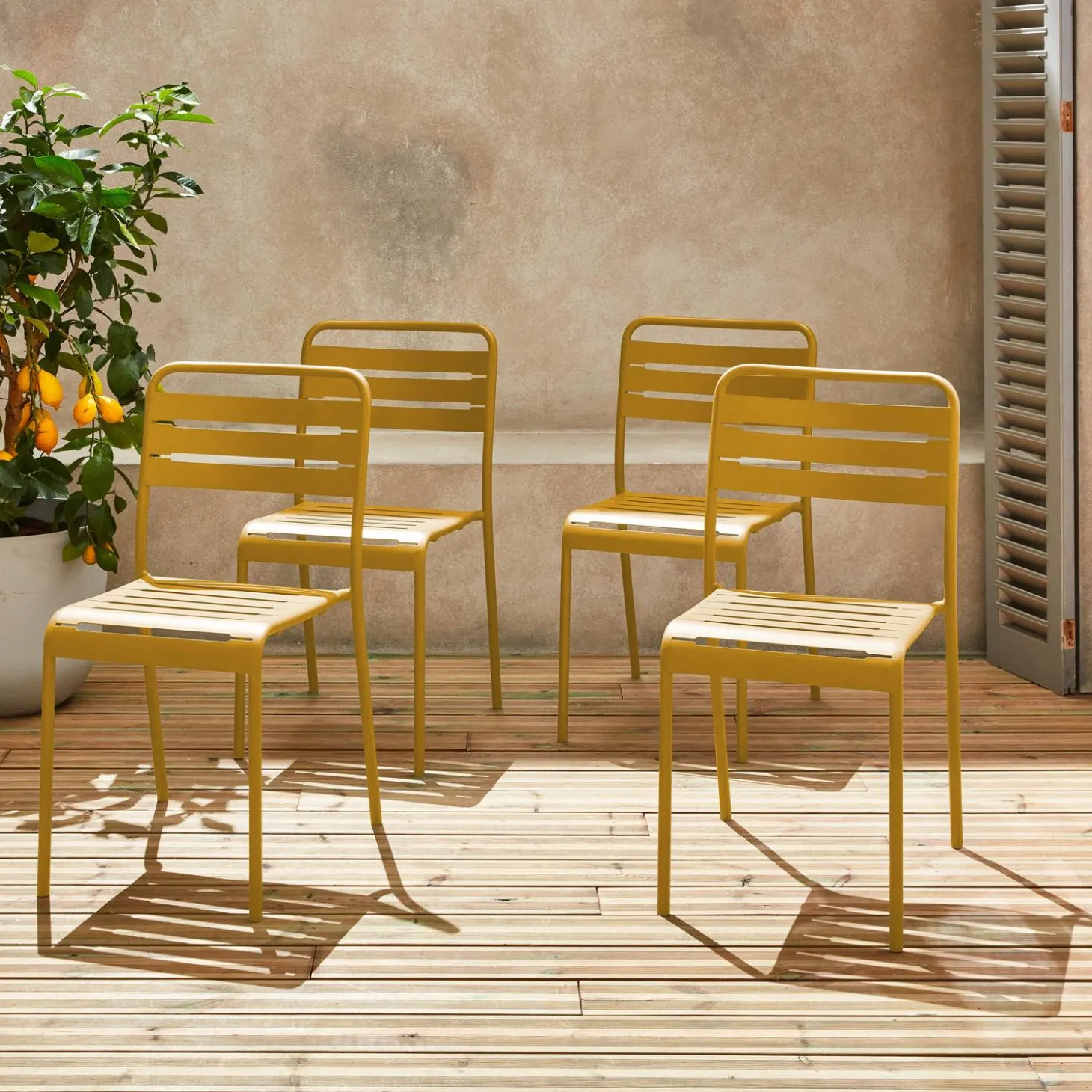 Silla de jardín bistró de acero, set de 4