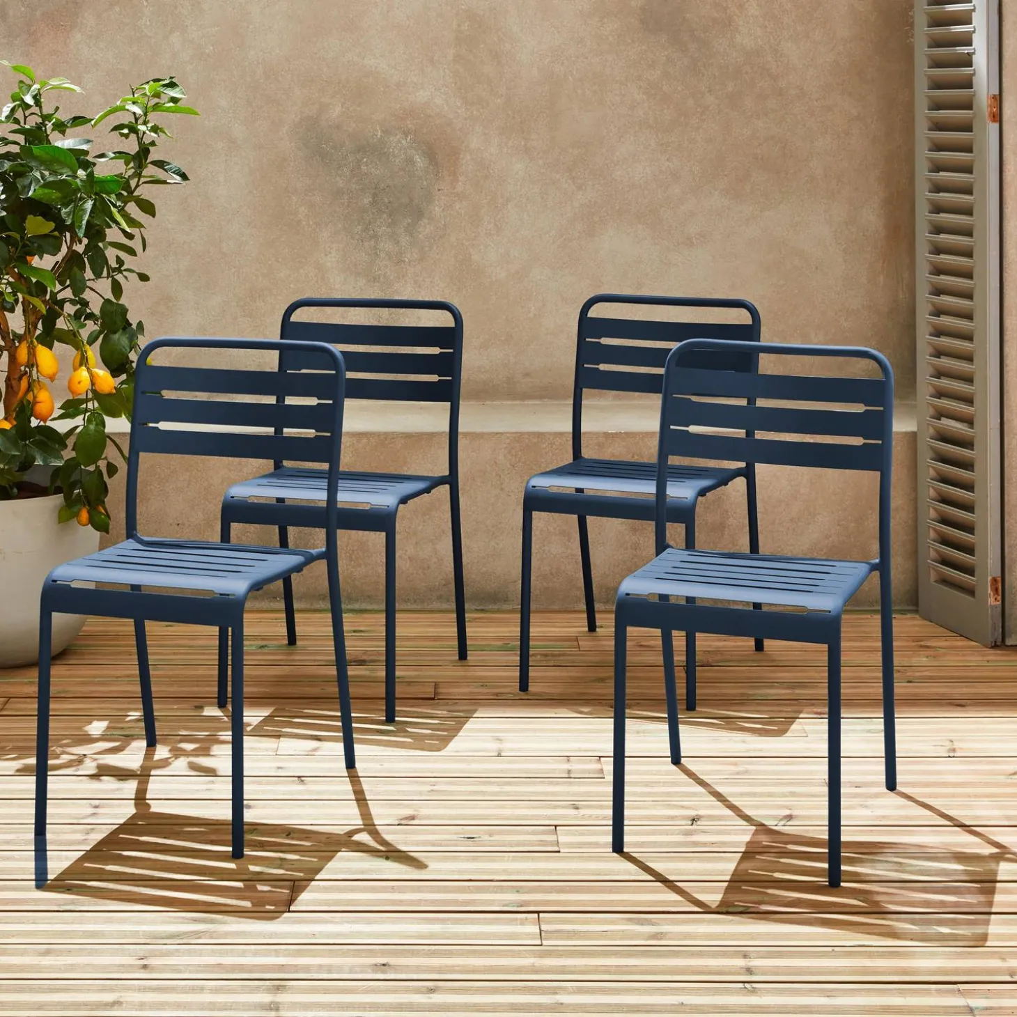 Silla de jardín bistró de acero, set de 4