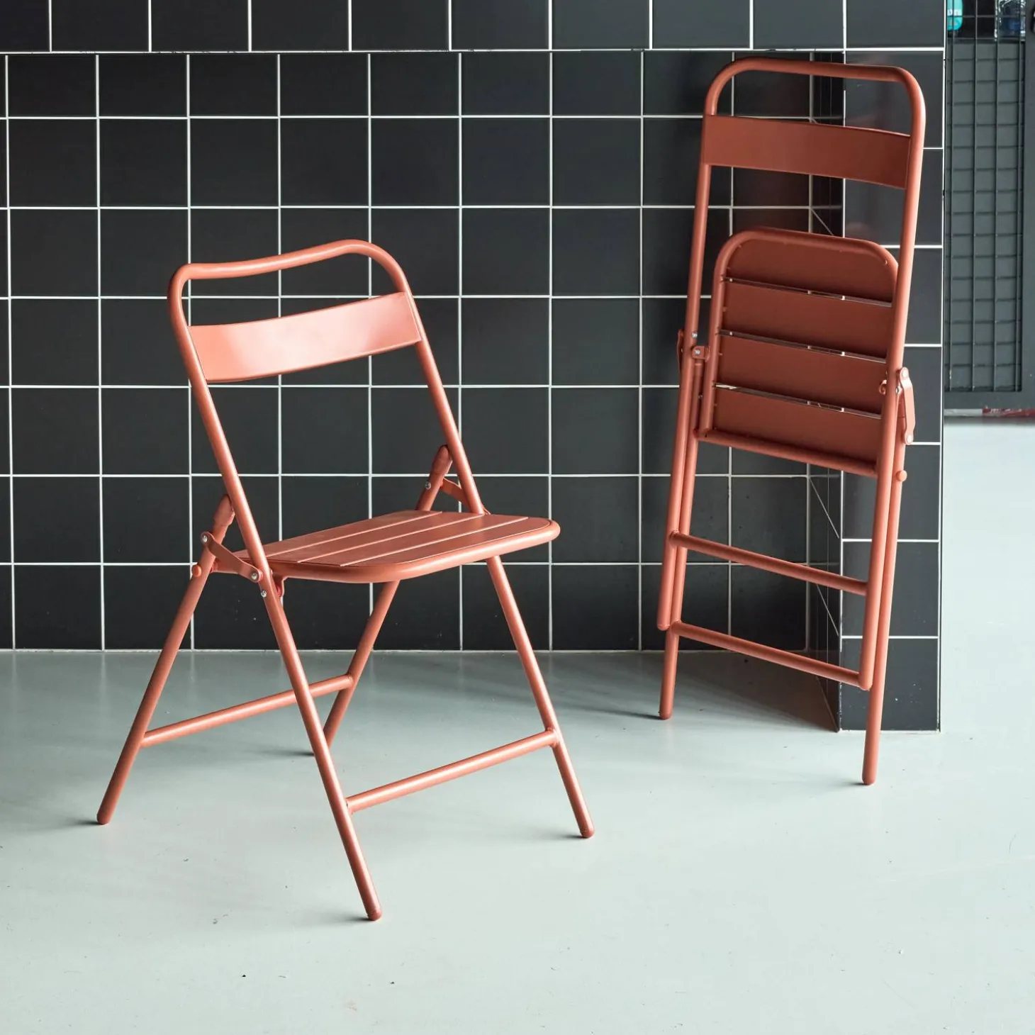 Silla de jardín bistró plegable de acero, set de 2