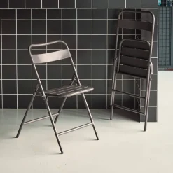 Silla de jardín bistró plegable de acero, set de 2