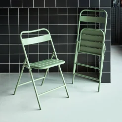 Silla de jardín bistró plegable de acero, set de 2
