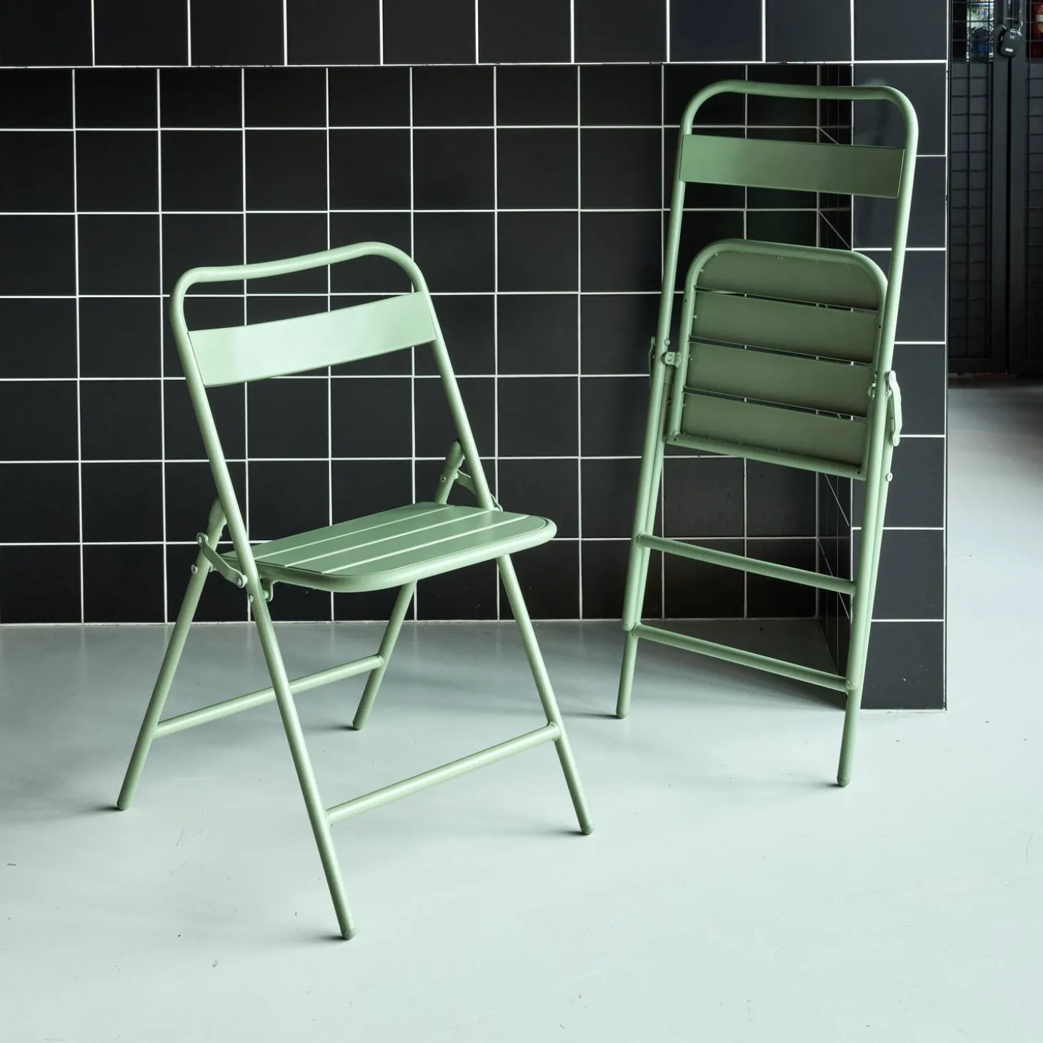 Silla de jardín bistró plegable de acero, set de 2