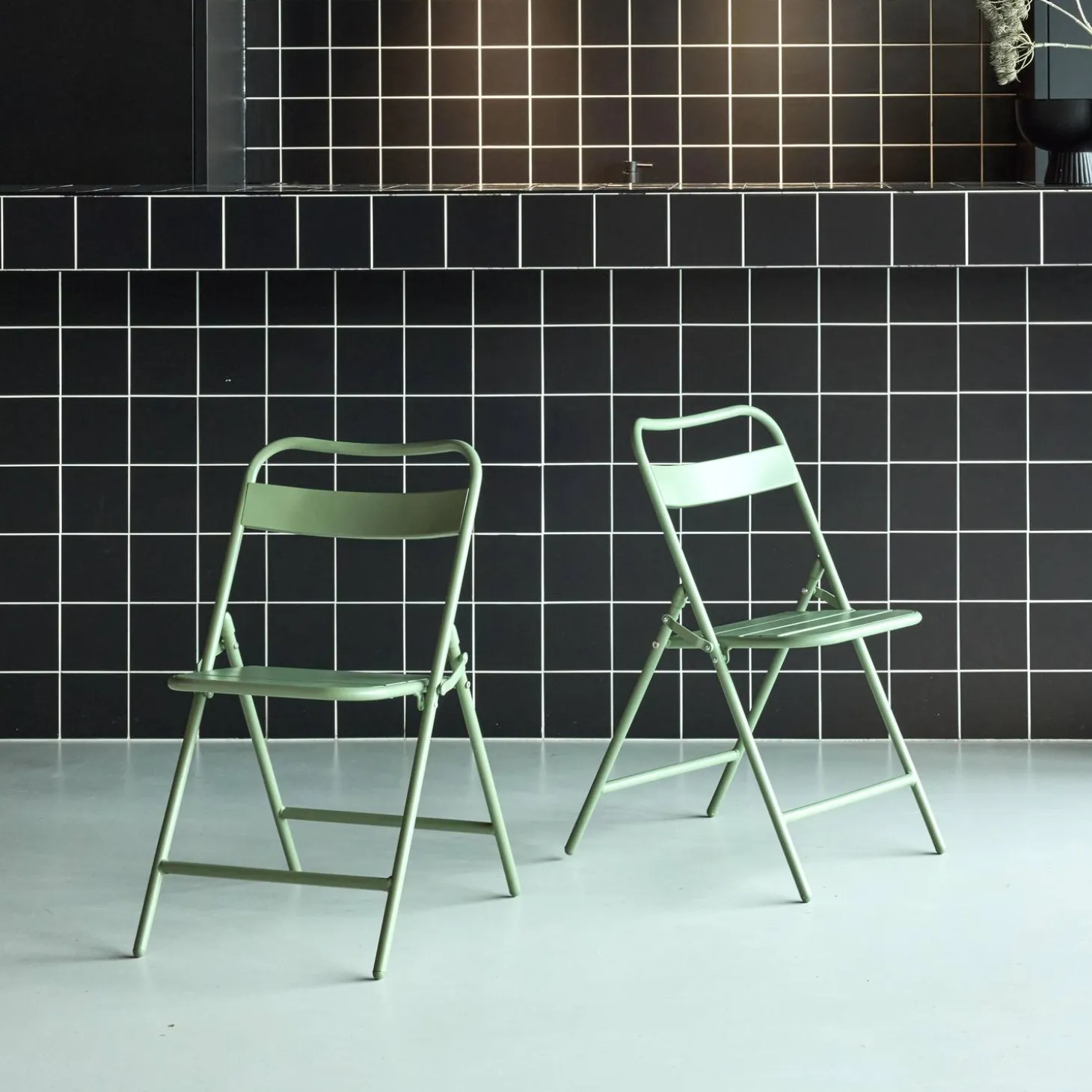 Silla de jardín bistró plegable de acero, set de 2
