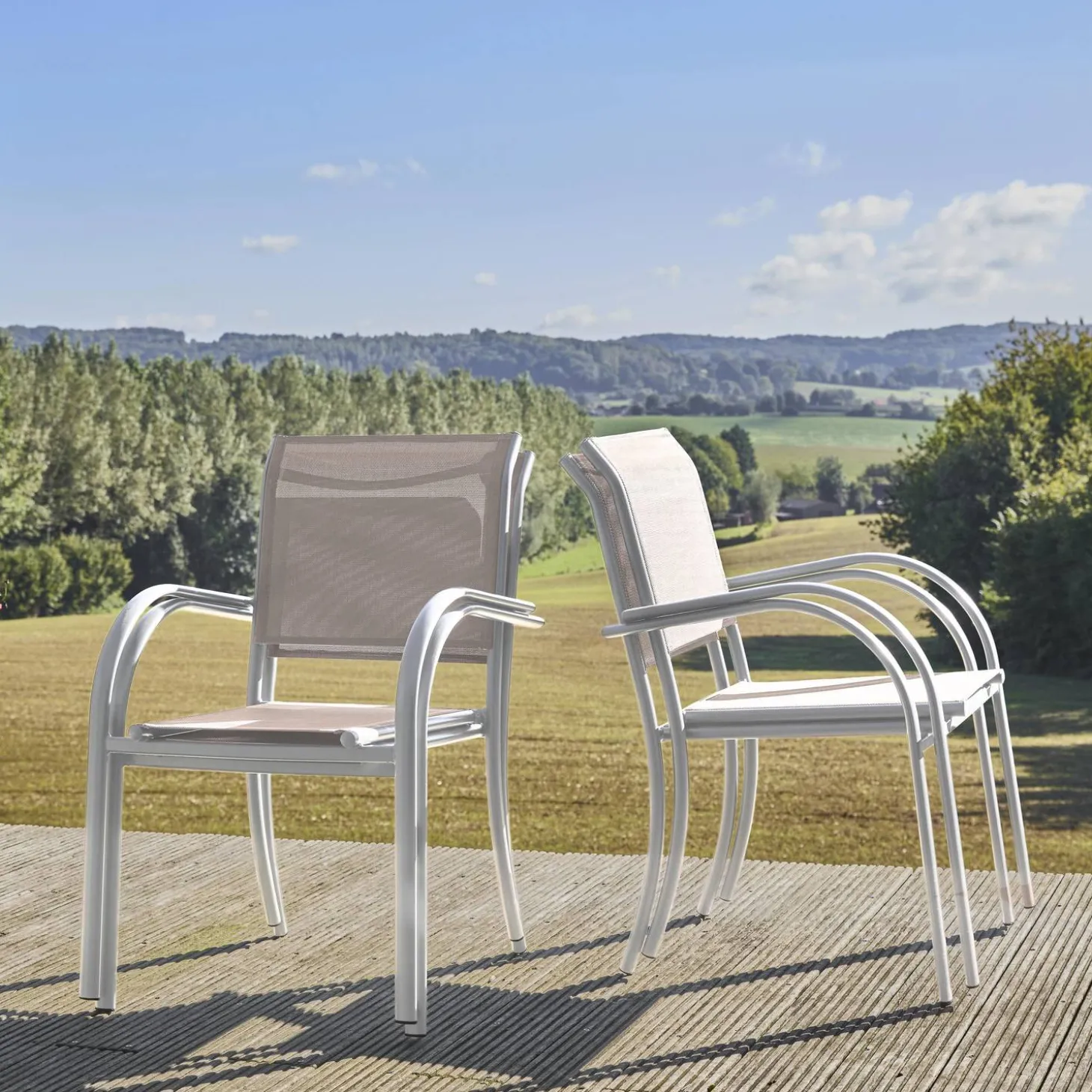 Silla de jardín de aluminio y textileno, set de 4