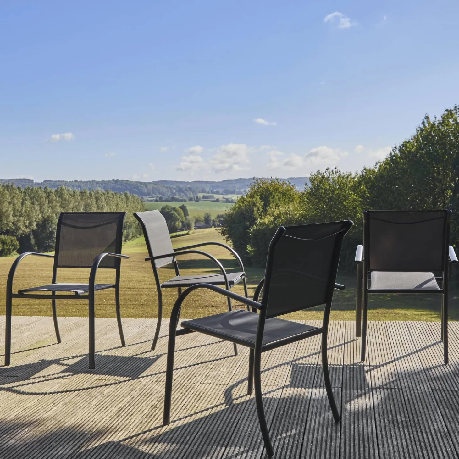 Silla de jardín de aluminio y textileno, set de 4