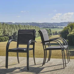 Silla de jardín de aluminio y textileno, set de 4