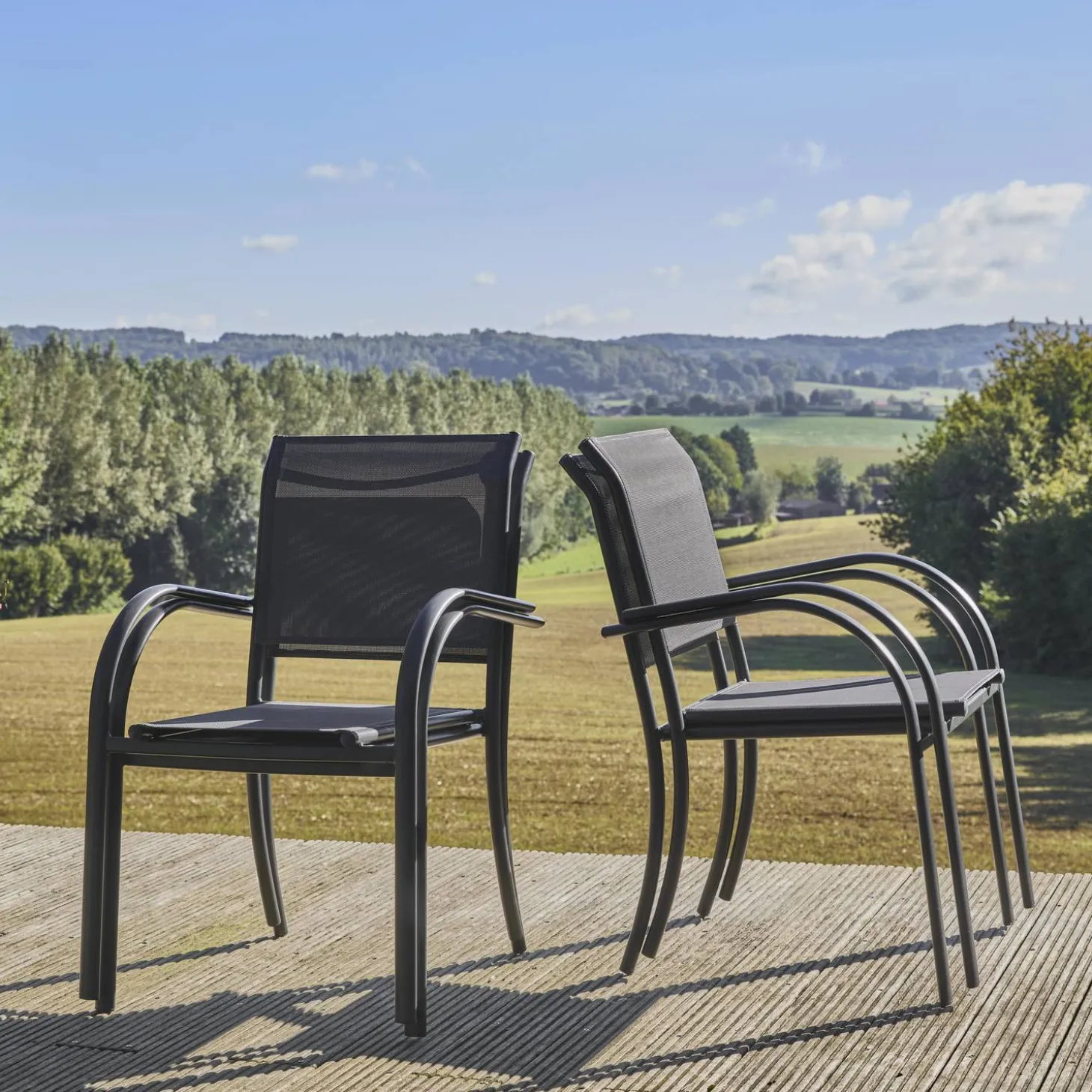 Silla de jardín de aluminio y textileno, set de 4
